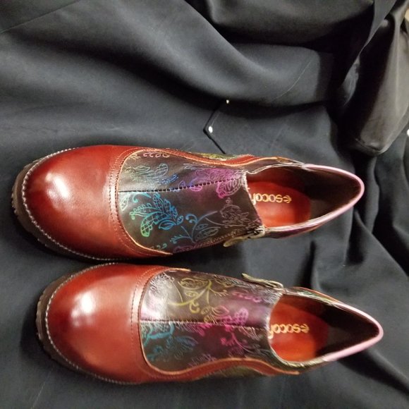 SOCOFY Flowers Leather Stitching Zipper Pumps - Picture 5 of 8